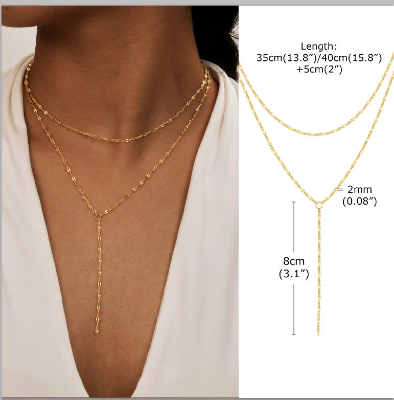 Stainless Steel Lariat Necklace Gold Plated, Dainty Long Necklace Laryered Necklaces For detail view