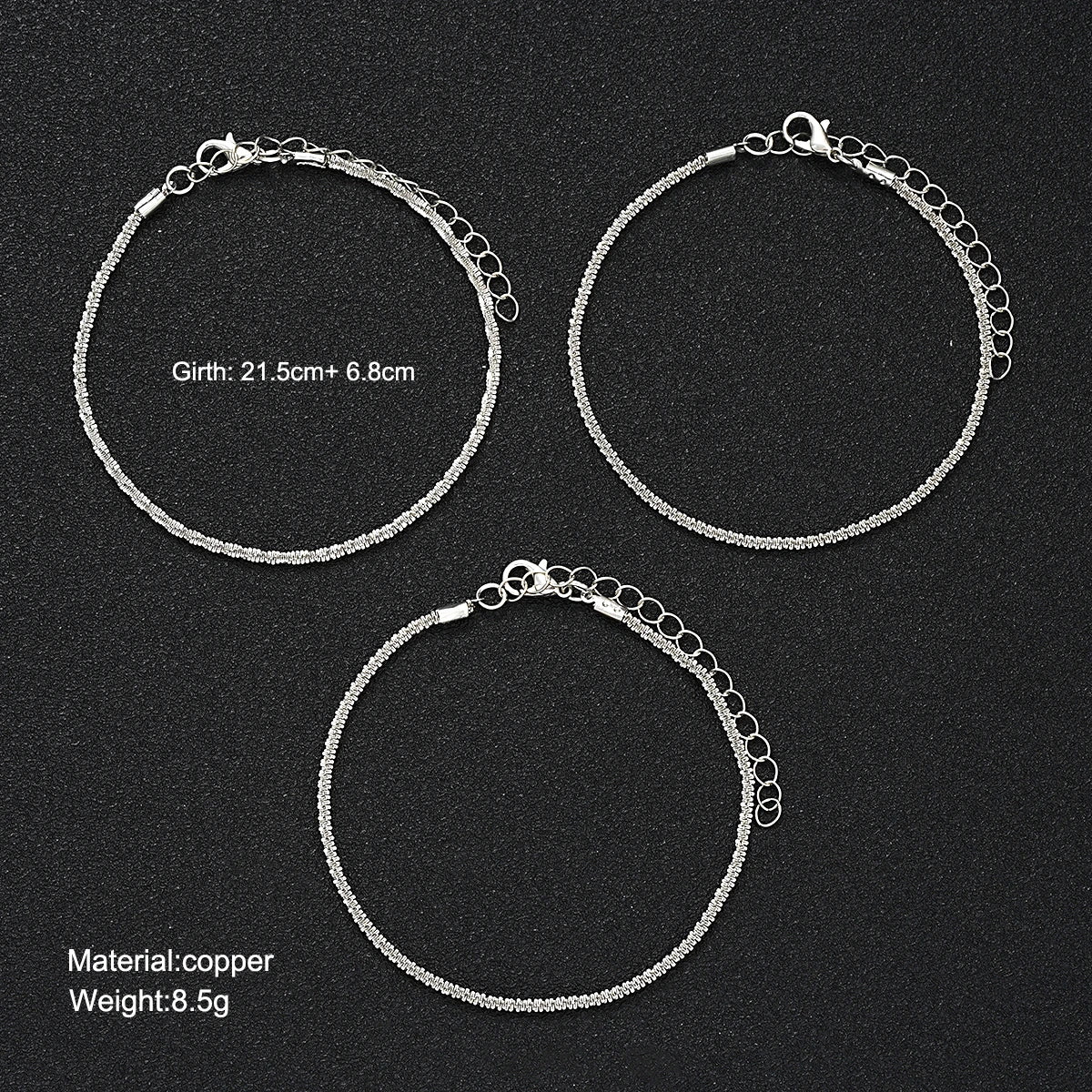 3pcs Simple Wave Glitter Anklet Set For Women Silver Color Sparkling Rhinestone Bracelet On Leg Trendy Summer Beach Jewelry 2024