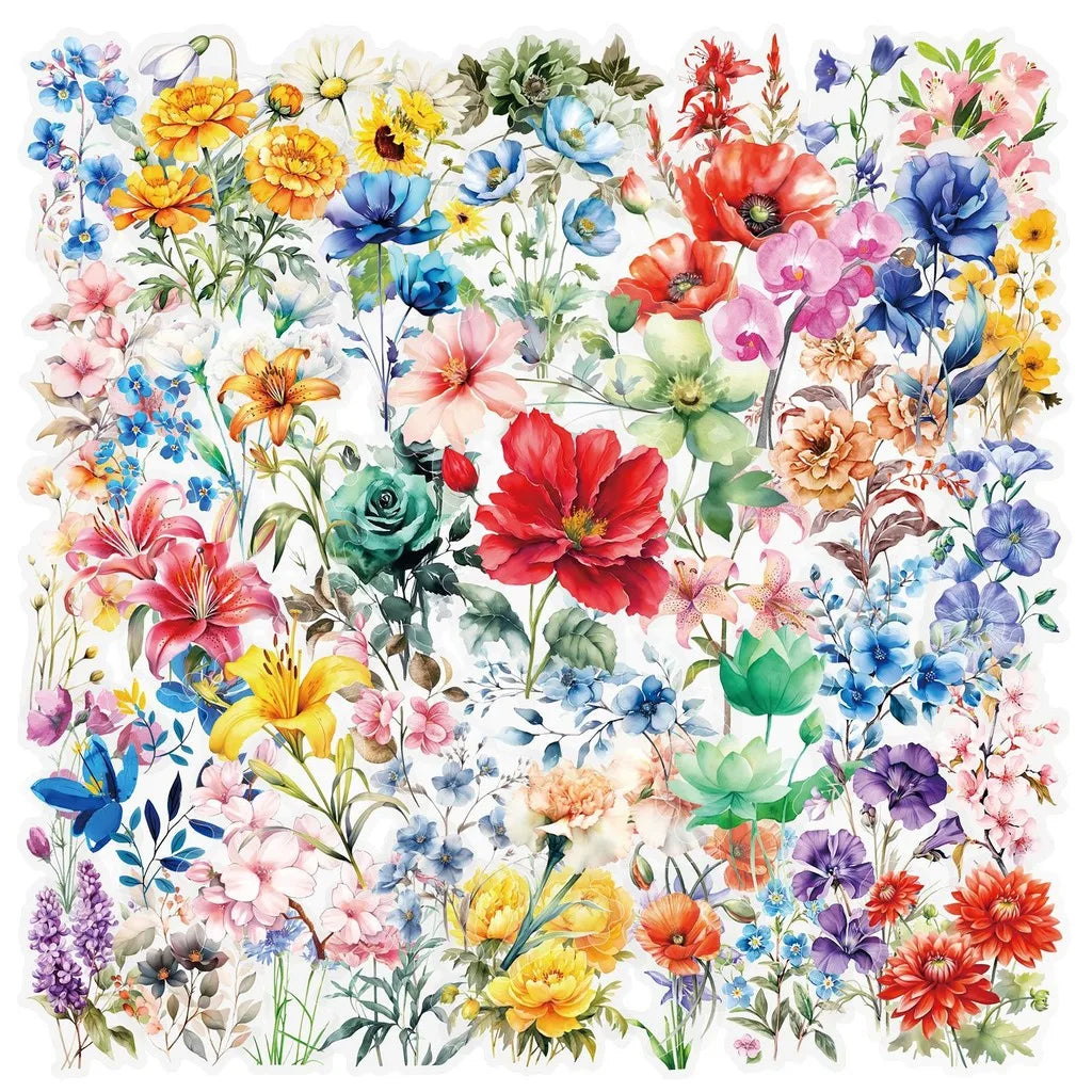 50 Transparent Flower Stickers | PET Decorative Craft Set for Journals and Notebook additional angle