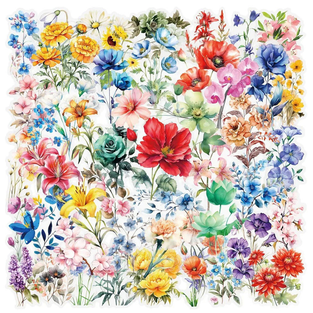 50 Transparent Flower Stickers | PET Decorative Craft Set for Journals and Notebook additional angle