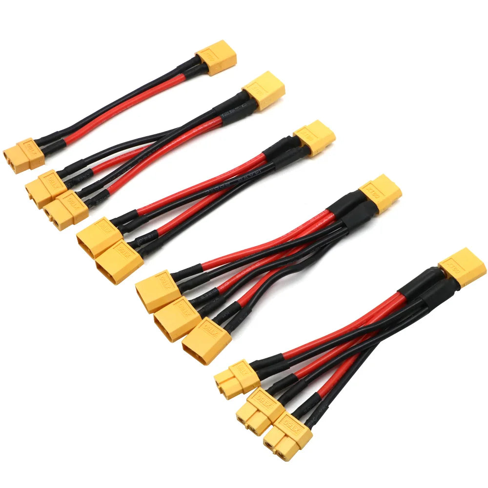 XT60 Parallel Battery Connector Male/Female Cable Dual Extension Y Splitter/ 3-Way 14AWG Silicone Wi