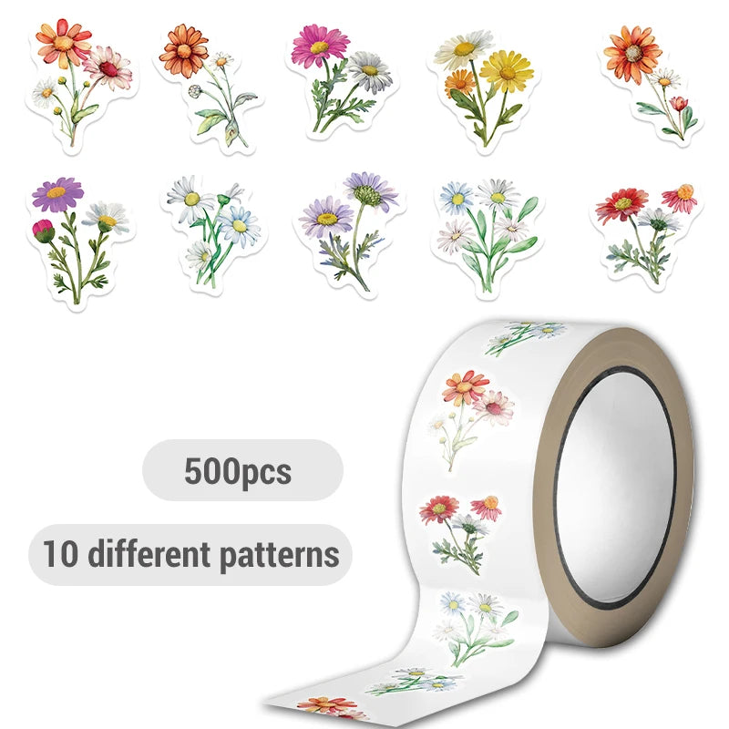 500PCS Daisy Stickers Roll | Cute Flower Decals for Water Bottles and Scrapbooking alternate view