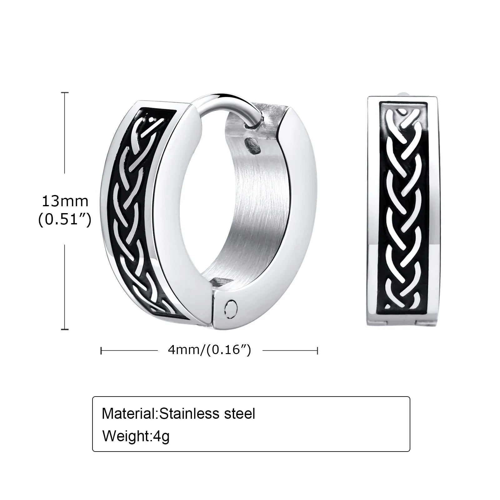 Punk Viking Hoop Earrings for Men Boys,Vintage Celtic Knot Stainless Steel Huggies Ea alternate view