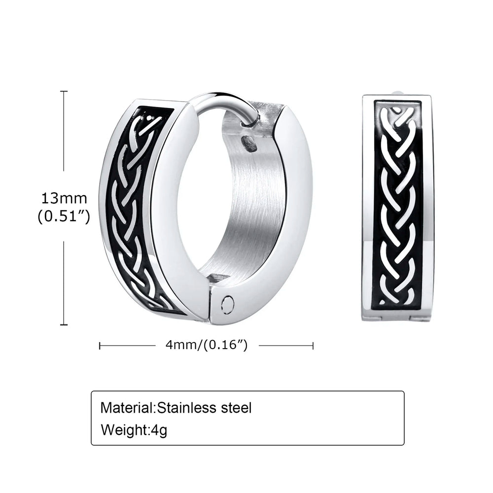 Punk Viking Hoop Earrings for Men Boys,Vintage Celtic Knot Stainless Steel Huggies Ea alternate view