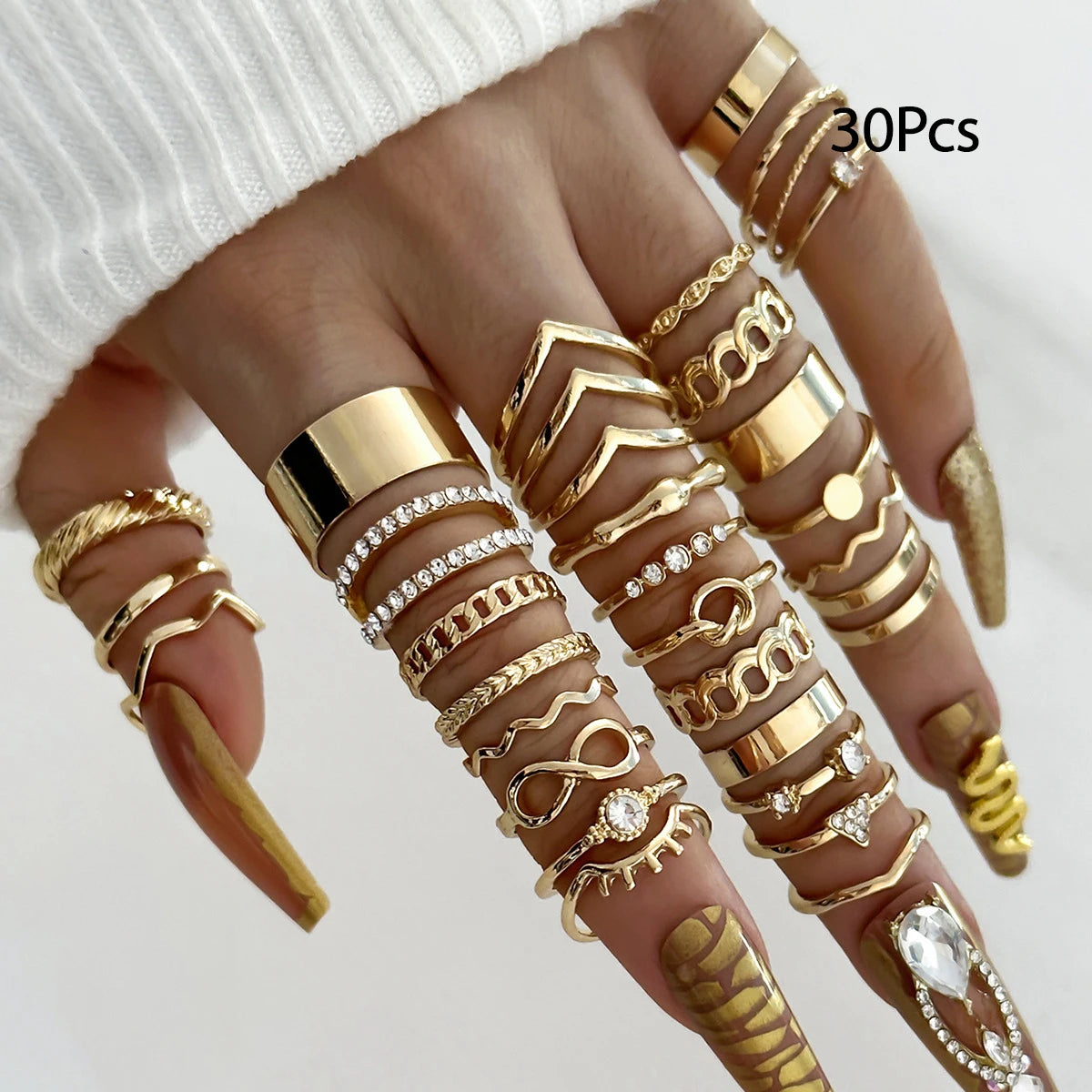 30Pcs Bohemian Geometric Knuckle Rings Set For Women Gold Silver Color Finger Ring Gi lifestyle view