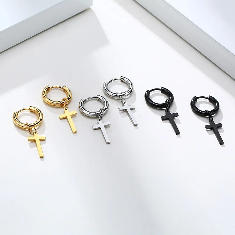 Stainless Steel Cross Earrings for Men | Religious Stud Earrings additional angle