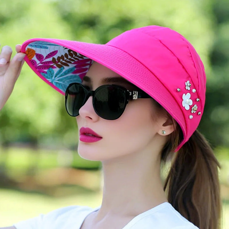 Sun Protection Hat for Women | Foldable UV Guard Visor close-up view