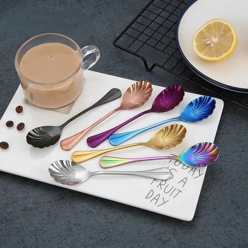 Shell Shape Stainless Steel Spoon with Long Handle | Dessert Spoon and Ice Cream Scoo lifestyle view