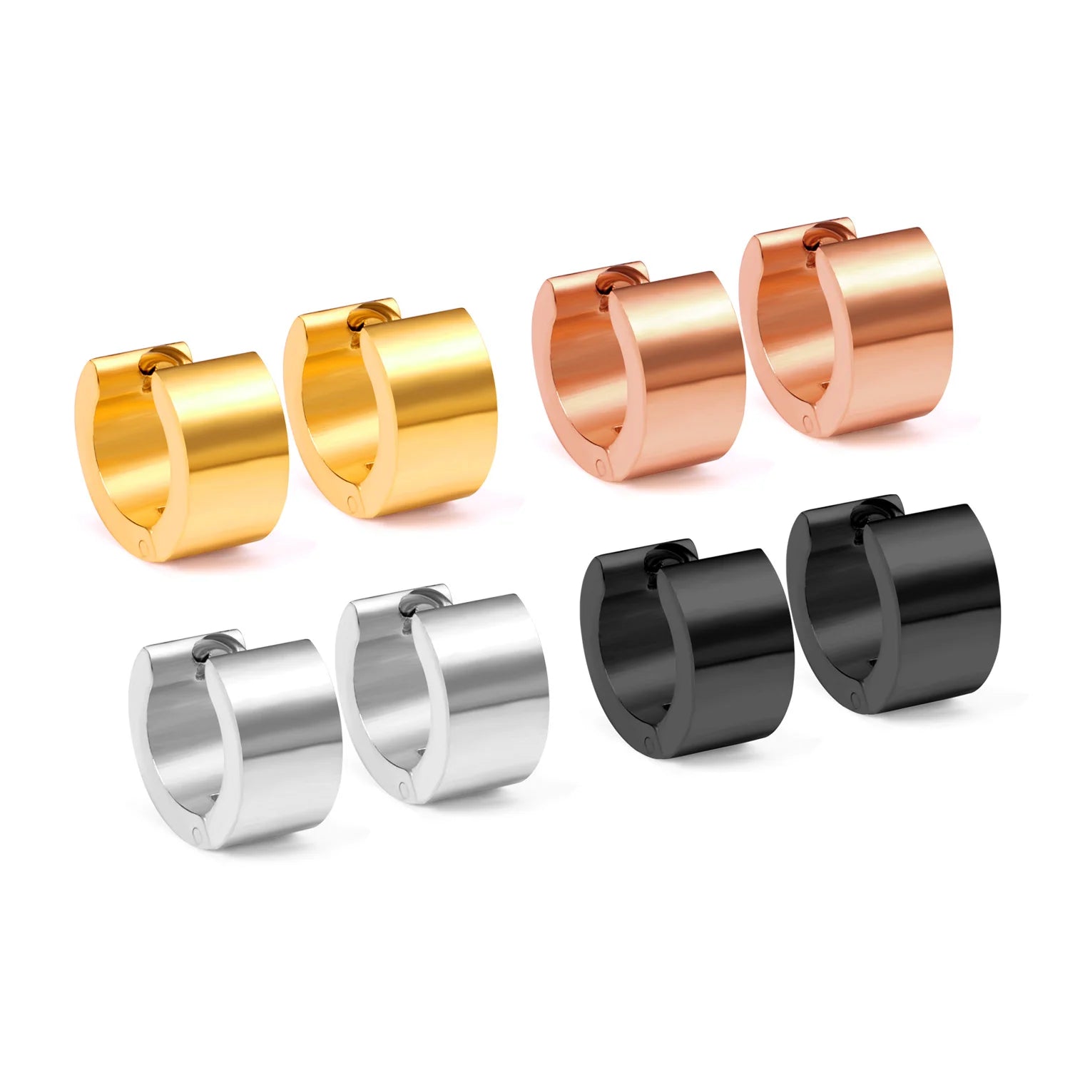 Solid Smooth Hoop Earrings Rosegold Black Stainless Steel Simple Round Ear Clips | Unise detail view