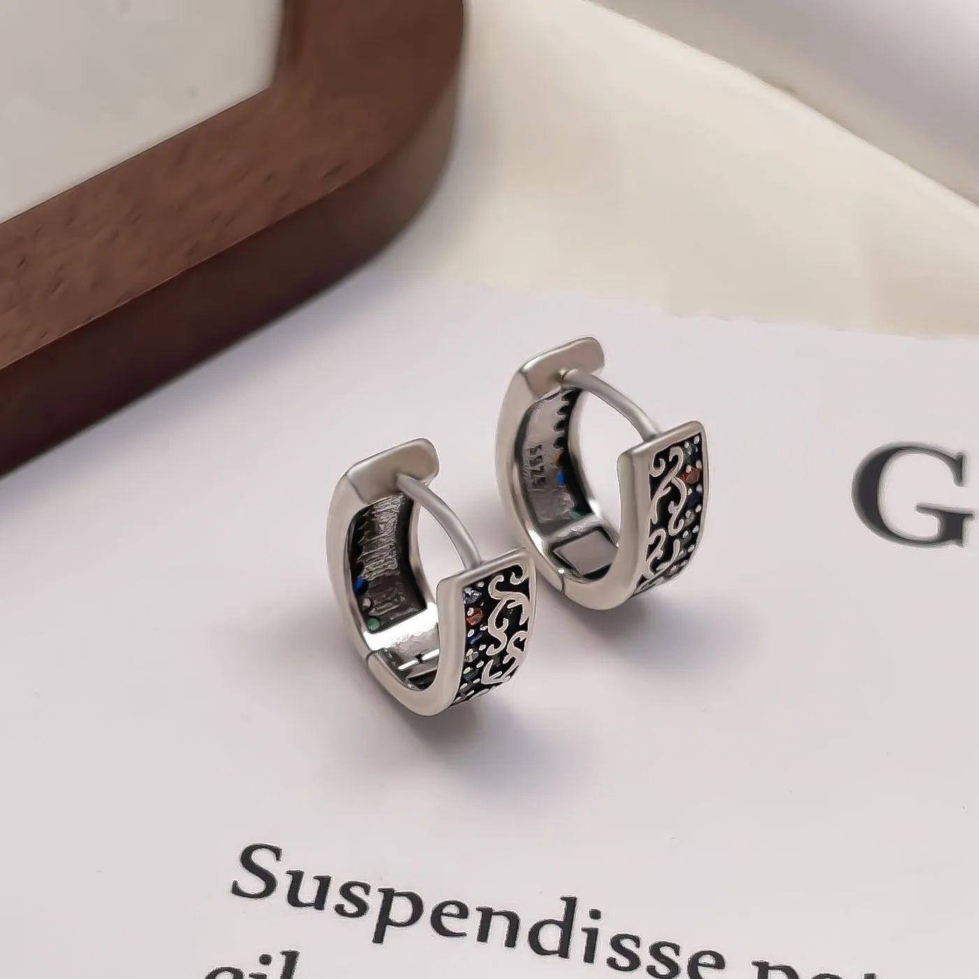 PANJBJ925 Sterling Silver Frosting Hoop Earrings For Women Texture Geometry Design Trend Fashion Jewelry Gift