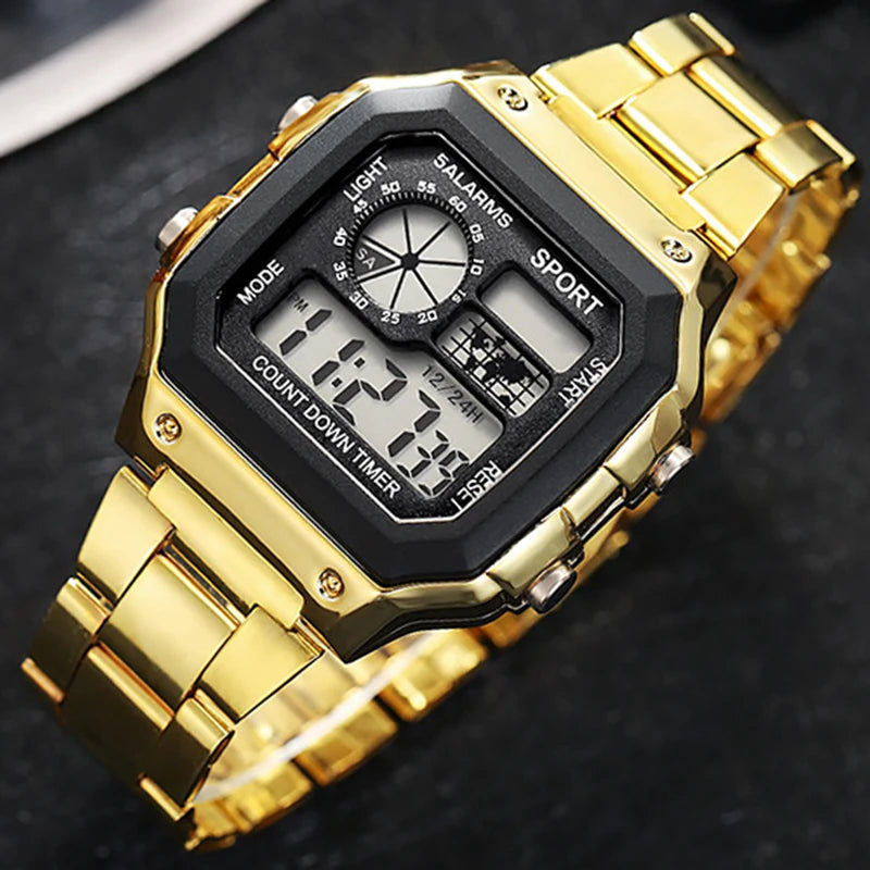 MAYZHISU Classic Men's Digital Watches Luxury Stainless Steel Strap Sport Watches Men Military Clock