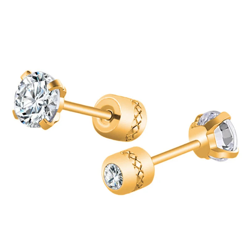 1Pair Stainless Steel Crystals Stud Earrings | Classic Screw-Back Jewelry alternate view