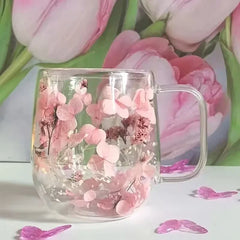 1pc Double-walled Glass Coffee Mug With A Real Flower Design Inside, Suitable For Coffee detail view