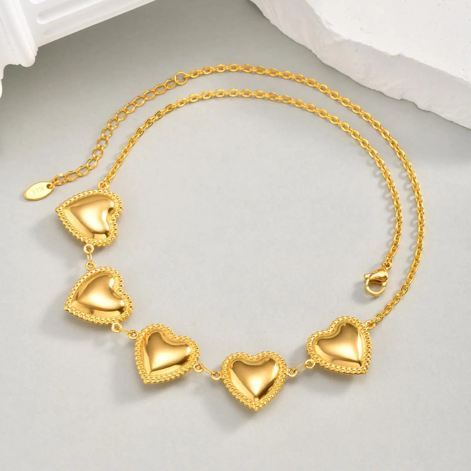 Waterproof Stainless Steel Heart Statement Necklace for Women, Non Tarnish 18k Gold Pl close-up view