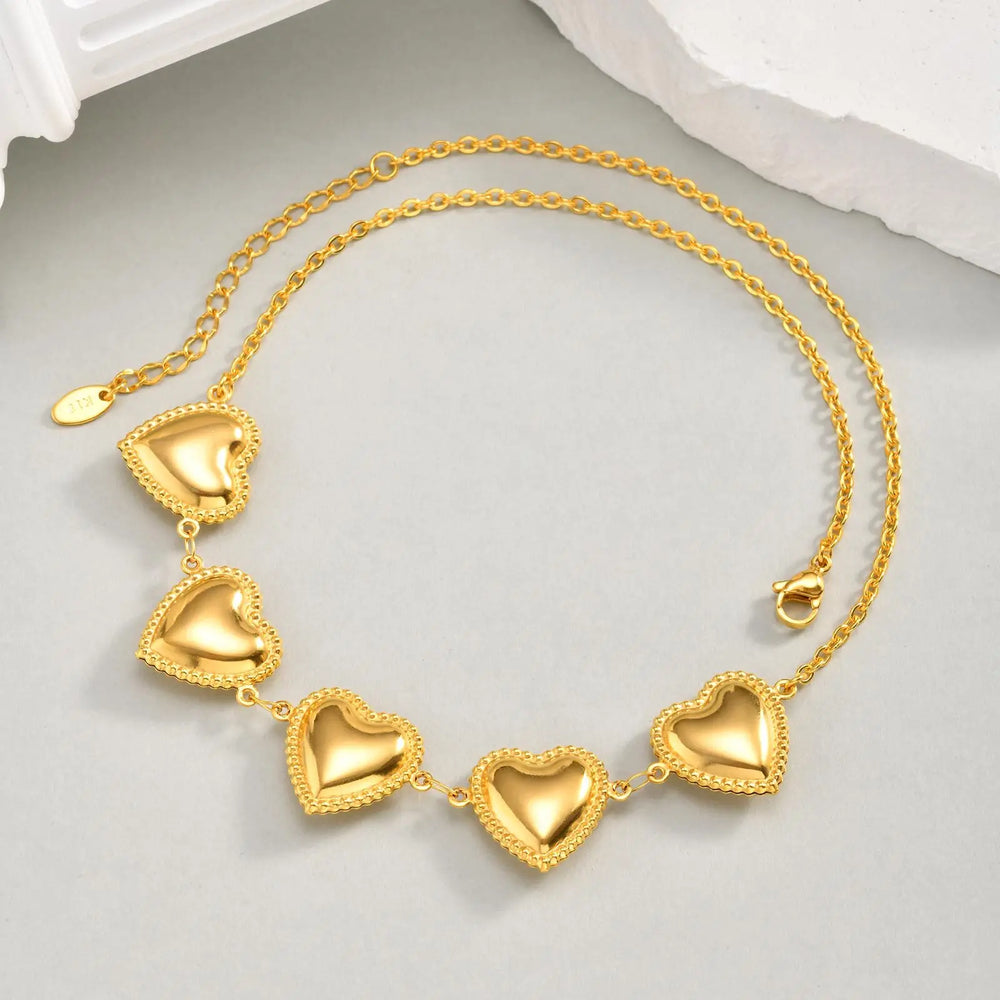 Waterproof Stainless Steel Heart Statement Necklace for Women, Non Tarnish 18k Gold Pl close-up view