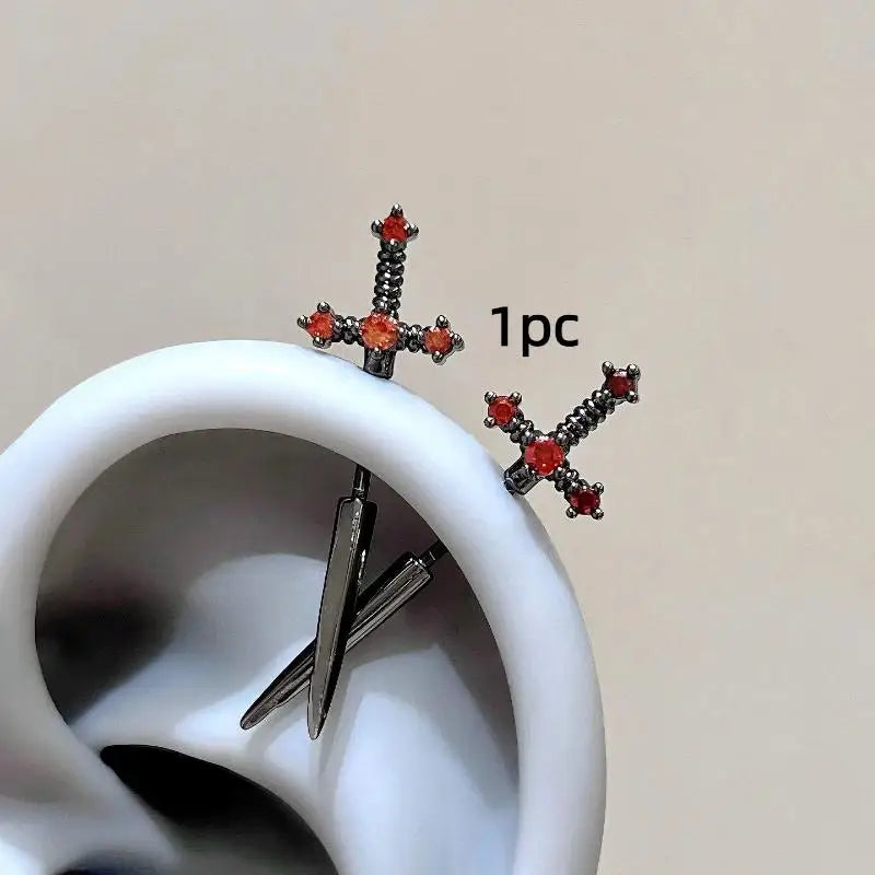 New Fashion Shiny Zircon Cross Ear Stud Women Ear Bone Nail Body Piercing Jewelry close-up view