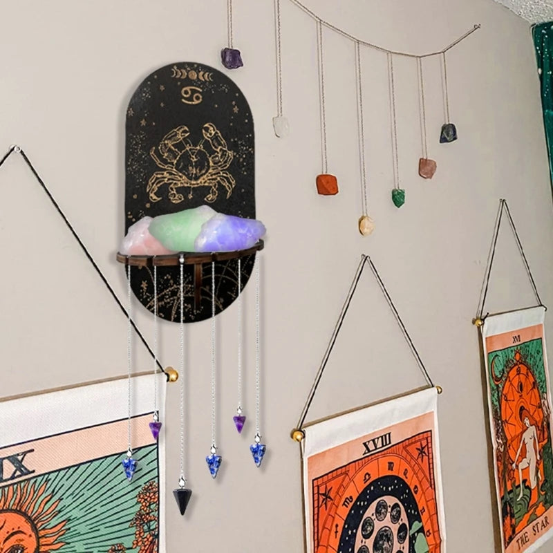 Wooden Crystal Shelf Display Stand | Bohemian Wall Rack for Stones and Jewelry lifestyle view