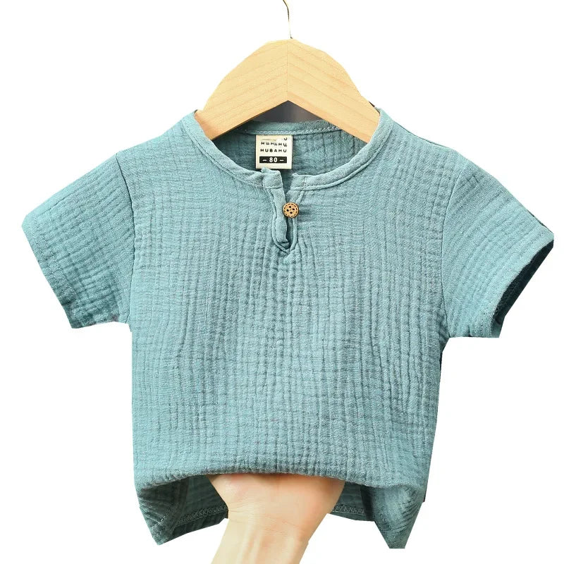 Kids Cotton Linen Long Sleeve T-Shirt | Soft Casual Top for Babies and Toddlers close-up view