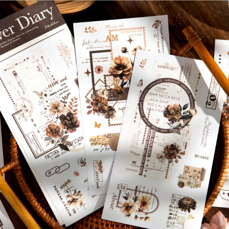 6pcs Flower Shadow Decorative Stickers | Vintage Plant Collage for Scrapbooking and Jo close-up view