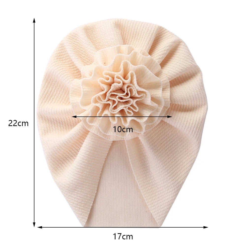 Big Blossom Flower Ribbed Turban Baby Hat | Soft Cotton Topknot Bonnet for Newborns a alternate view