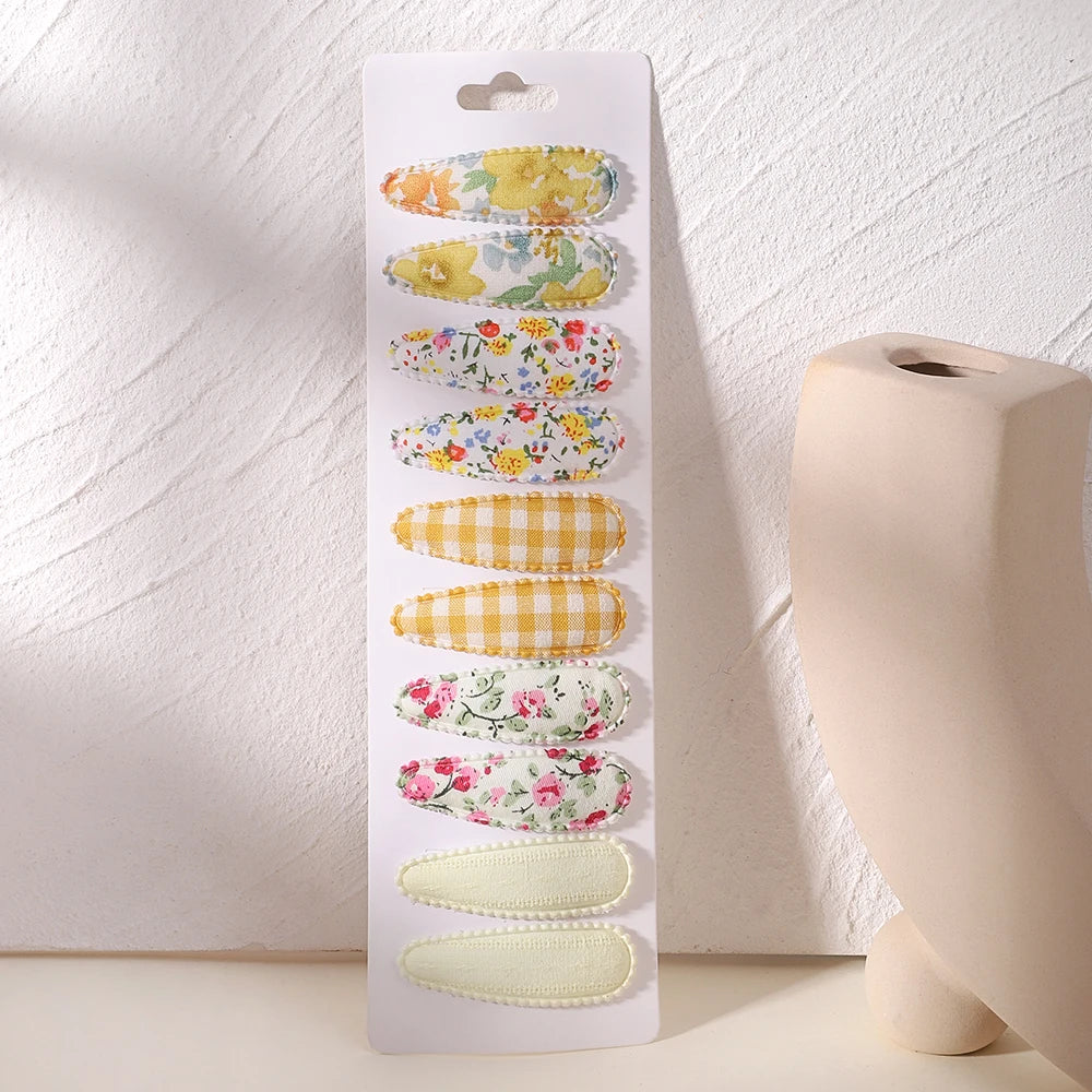 10Pcs/Lot Fresh Print Cotton Alloy Hair Clips for Kids Fabric Plaid BB Hairpins Girl alternate view