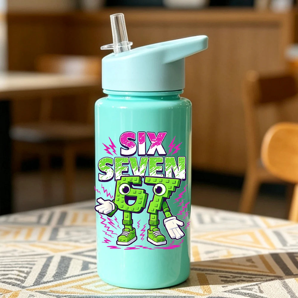 1 Piece 500ml (17 fl oz) 67 Printed Straw Cup, Summer Water Bottle, BPA Free, Portable close-up view