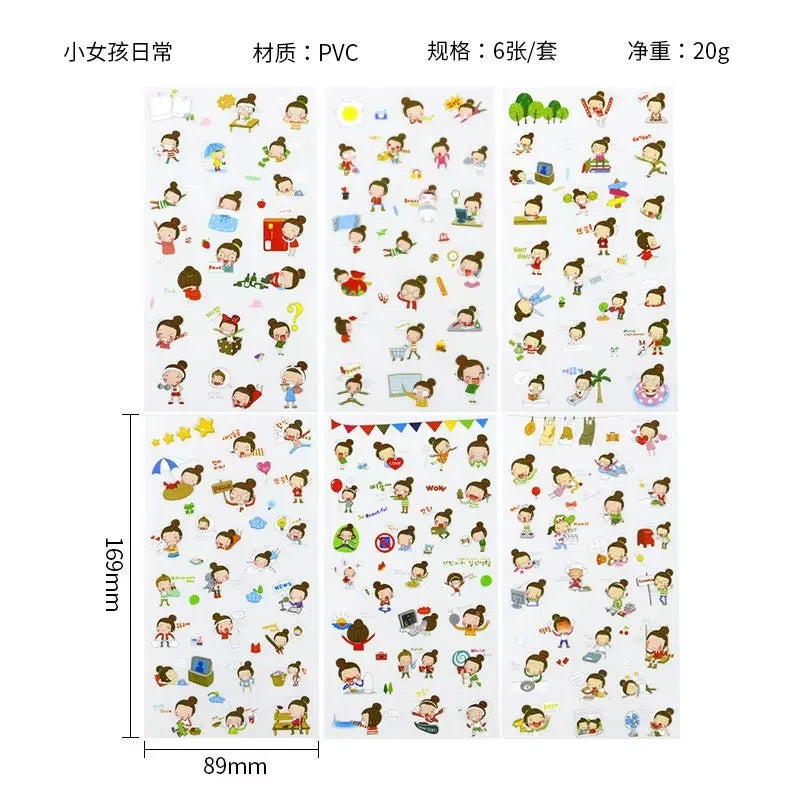 6Pcs Waterproof Cartoon Sticker Set | Cute DIY Decals for Laptops, Phones, and Planne lifestyle view