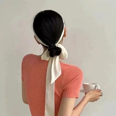Delicate Long Hair Scarf Favor Silk Headband Neck Scarf Solid Color Hair Wrap Party Scrunchies