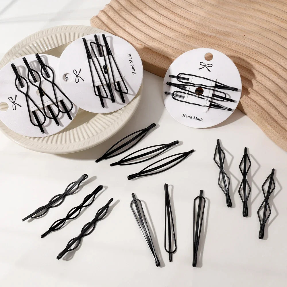 3/12Pcs Black Hair Clips Bobby Pins Wavy Hairpins Metal Barrettes Invisible Wave Hair lifestyle view