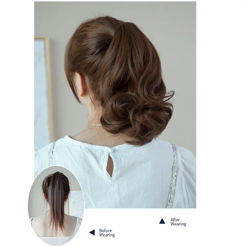 10Inch Synthetic Short Wavy Curly Ponytail Claw Clip in Hair Extension Brown Blonde B lifestyle view
