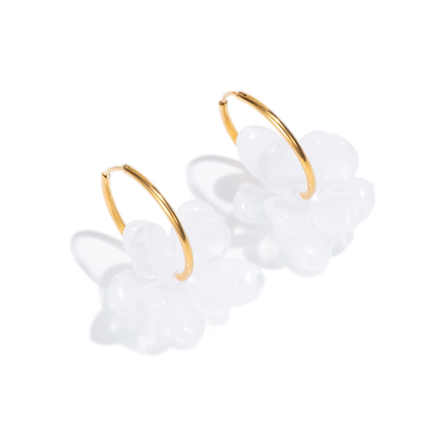 30mm Stainless Steel Double-layer Resin Flower Drop Earrings for Women Trending Jewelr close-up view
