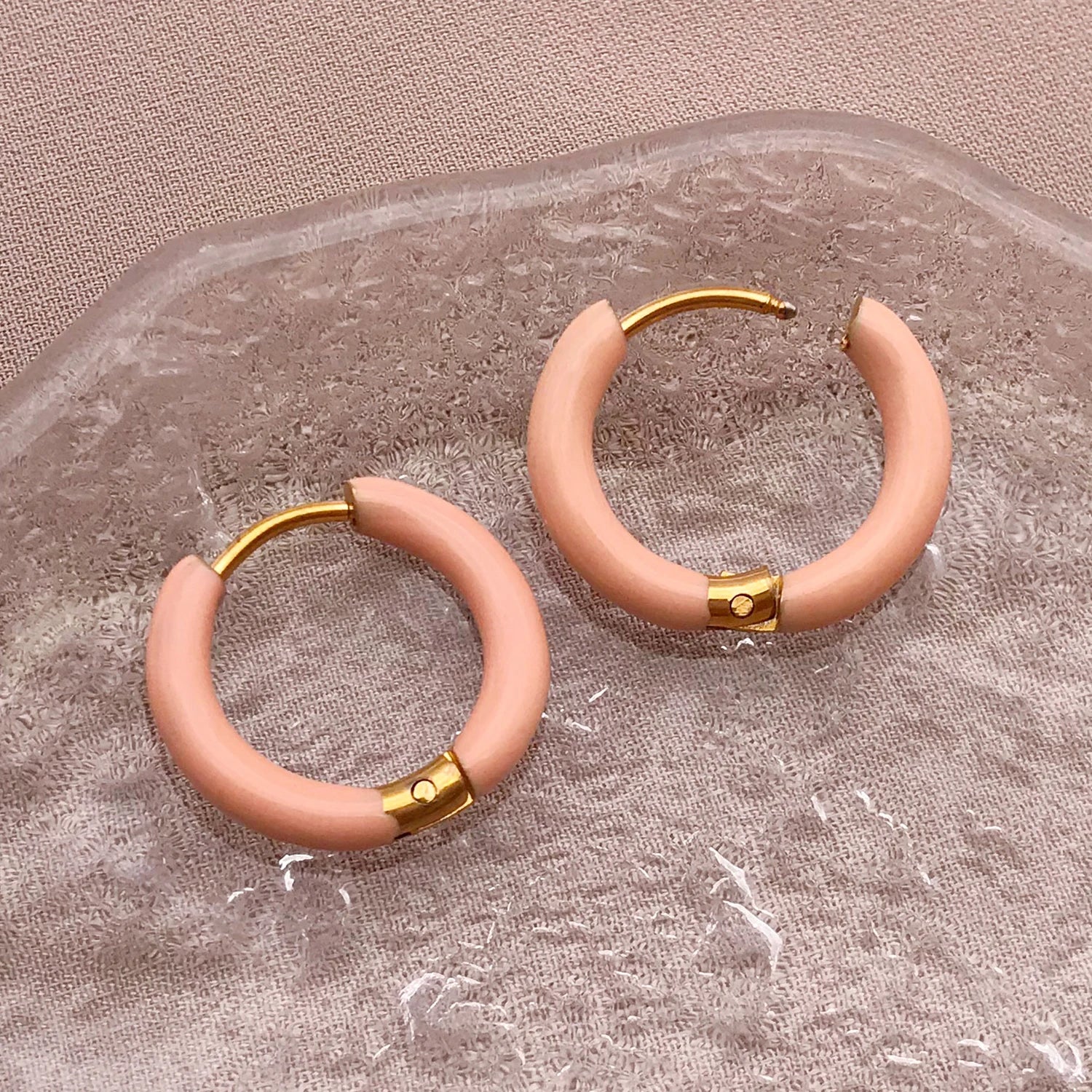 2pcs Candy Color Enamel Hoop Earrings | Sweet Summer Stainless Steel Jewelry close-up view