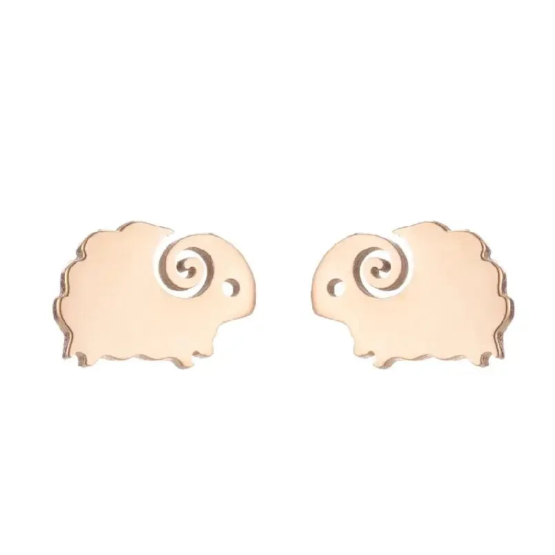 Stainless Steel Sheep Earrings Cute Animal Stud For Women Girl Metal Mini Summer Ear lifestyle view