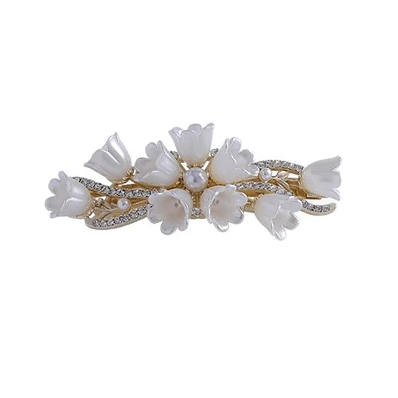 Elegant Pearl Lily of the Valley Spring Clip Hair Clip Women's Back of Head Half-tied Flower Barrette Fashion Hair Accessories