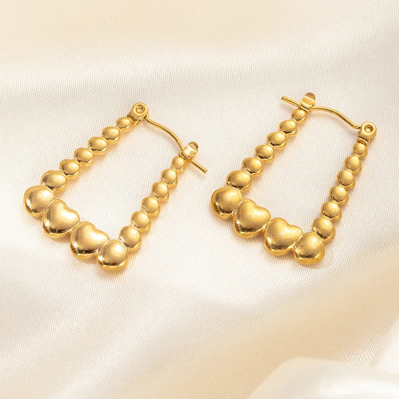 ANENJERY 316L Stainless Steel Hollow Square Texture Drop Earrings | Hypoallergenic additional angle