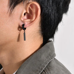 Men's Cool Punk Statement Geometric Bar Hoop Huggie Earrings Gifts Jewelry, Waterproof S detail view