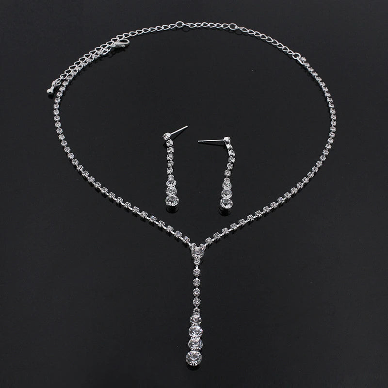 Inspired Celebrity Style Crystal Long Drop Necklace Earrings Set Women conjunto femin alternate view