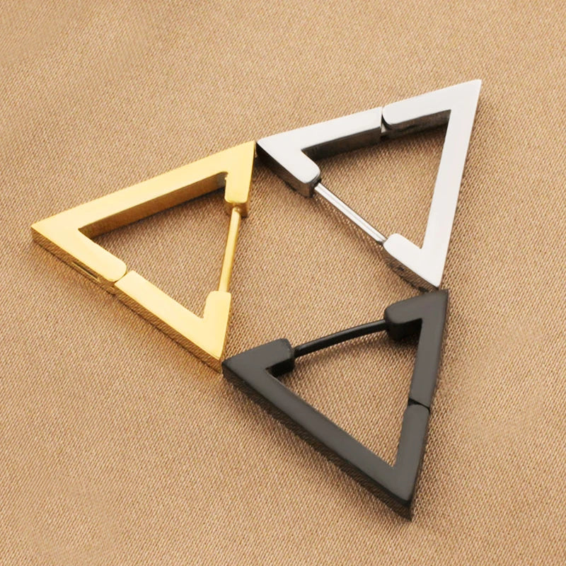 1 Pair Stainless Steel Geometric Triangle Unisex Punk Rock Earrings Women Men Piercin lifestyle view