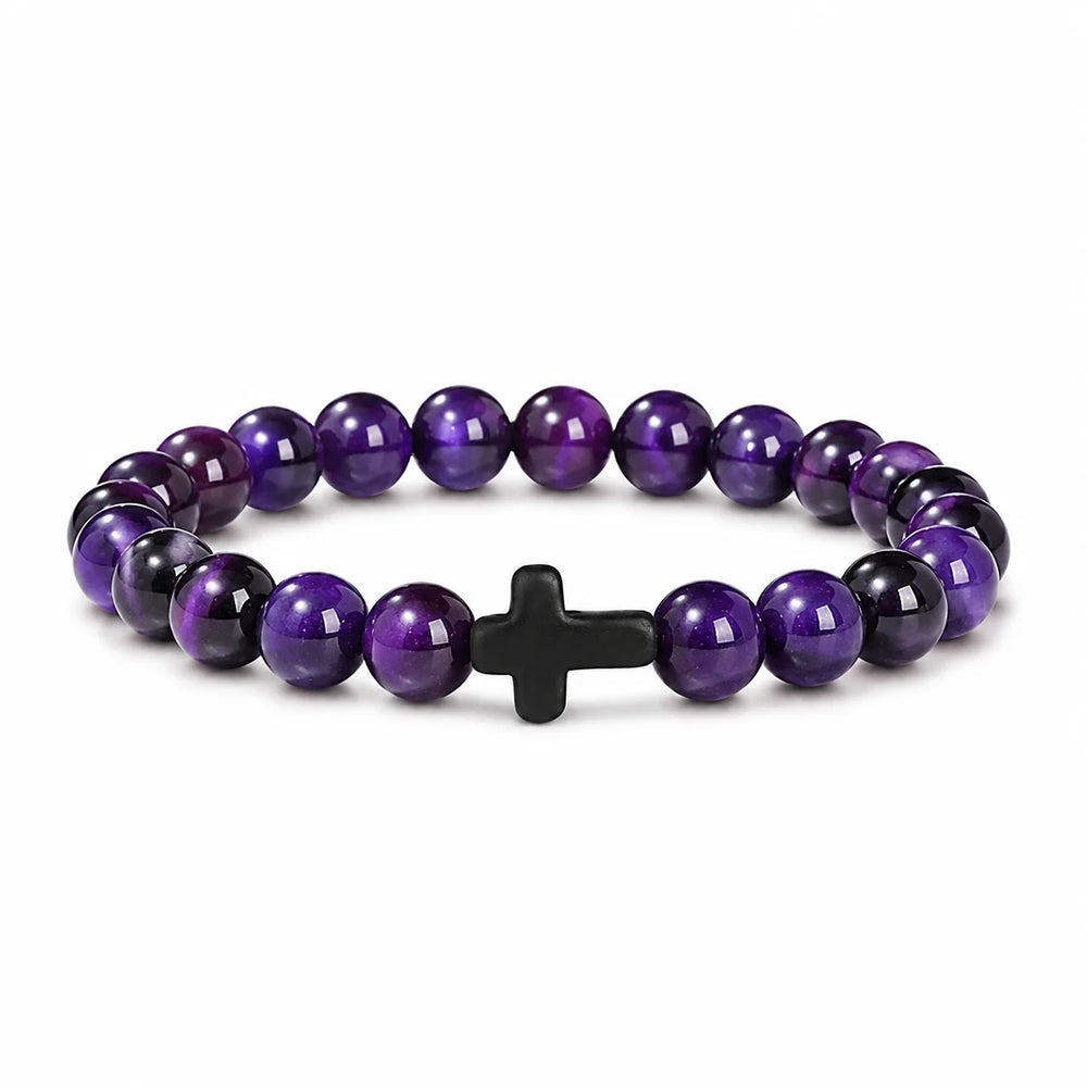 Prayer Men Natural Stone Wood Beads Rosary Hematite Cross Bracelets Onyx Meditation B alternate view