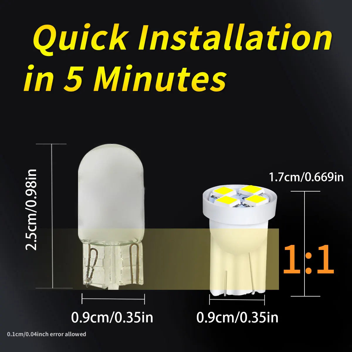 10Pcs T10 4SMD 1210 Blue LED Car Light Bulbs | High Brightness Plug and Play lifestyle view