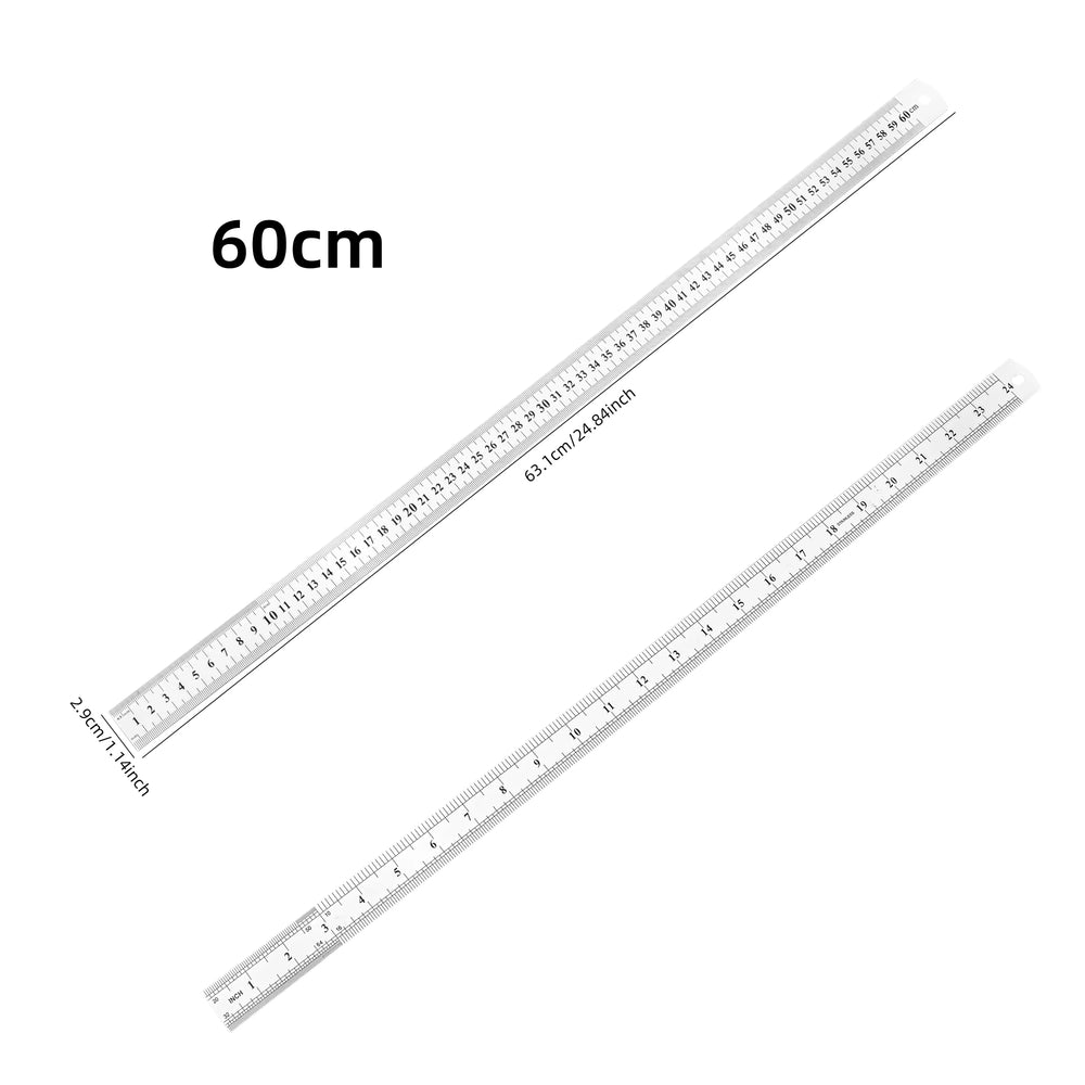 Thickened Steel Ruler | 15/20/30/40/50/60cm | Dual CM & Inch Scale | Precise Measureme close-up view