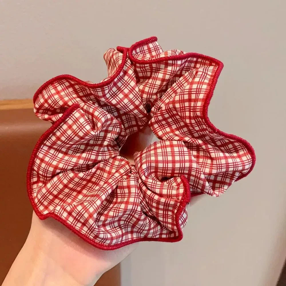 2/3pcs High End Red Cute Dot Plaid Scrunchies for Women Girls Soft Elastic Hair Tie additional angle