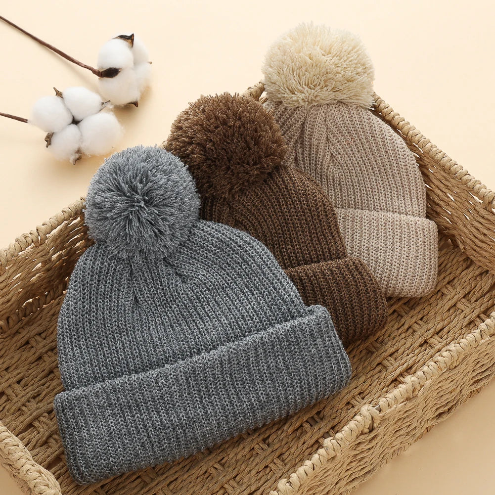 Solid Pom Knitted Baby Beanie | Newborn Infant Winter Hat lifestyle view