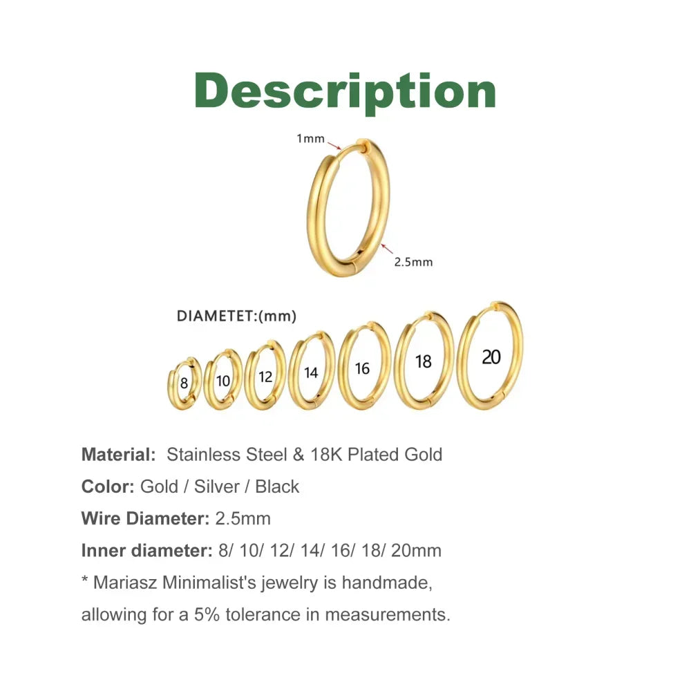 2.5mm Stainless Steel Hoop Earrings for Women Men Stackable Round Gold Color Hiphop S alternate view