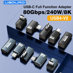 USB4 V2 90 Degree Type C Angle Adapter 80Gbps Thunderbolt 5 4 3 Elbow Adapter 240W USB-C Cable Conne