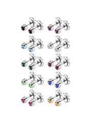 10pairs Colorful Rhinestone Earrings Set Simple Style Stainless Steel Body Ear Jewelry close-up view