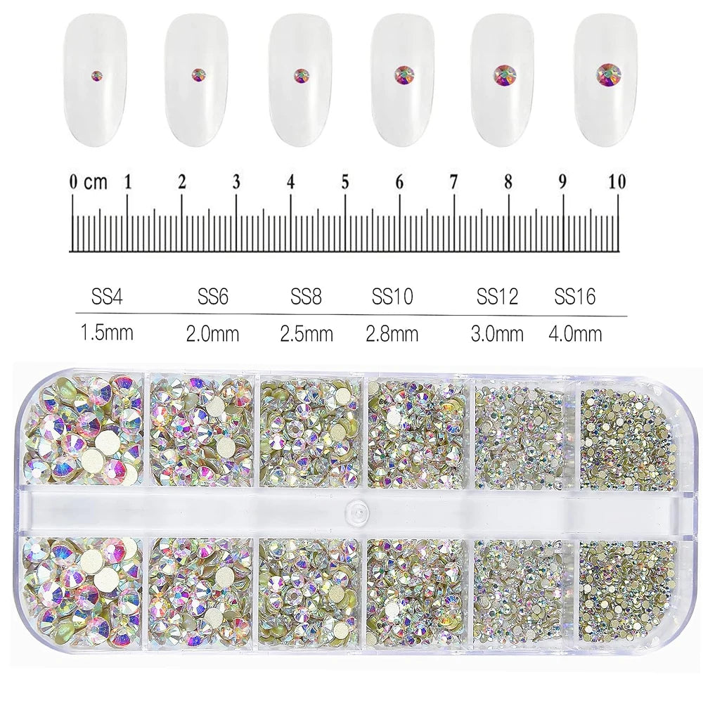 12Grids Pink Mixed Nail Rhinestones Luxury Nail Charms Glitter Crystal Jewelry Gems additional angle
