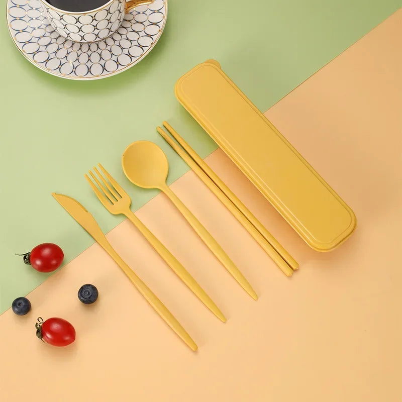 4-piece Portable Utensils, Healthy Eco-Friendly Wheat Straw Cutlery, Reusable Chops additional angle