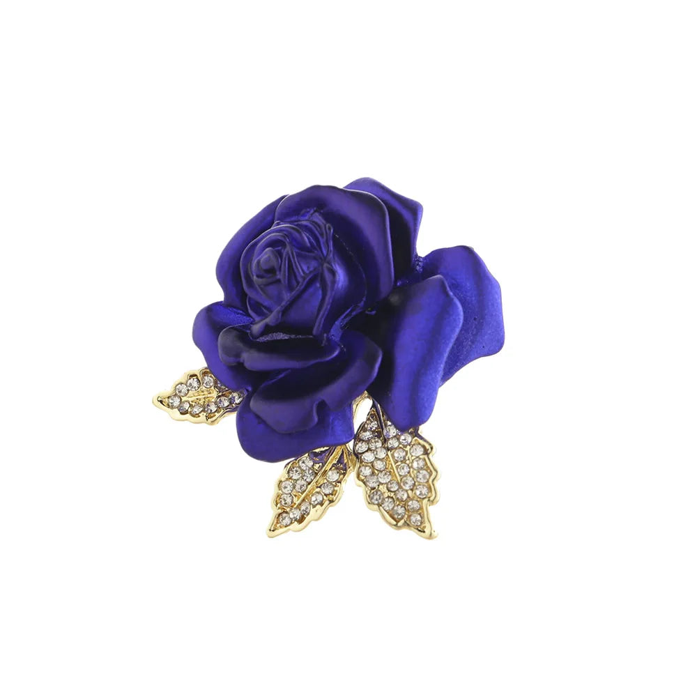 Beautiful Rose Flower Brooches Shiny Rhinestone Studded Gold Color Metal Pins Cloth additional angle