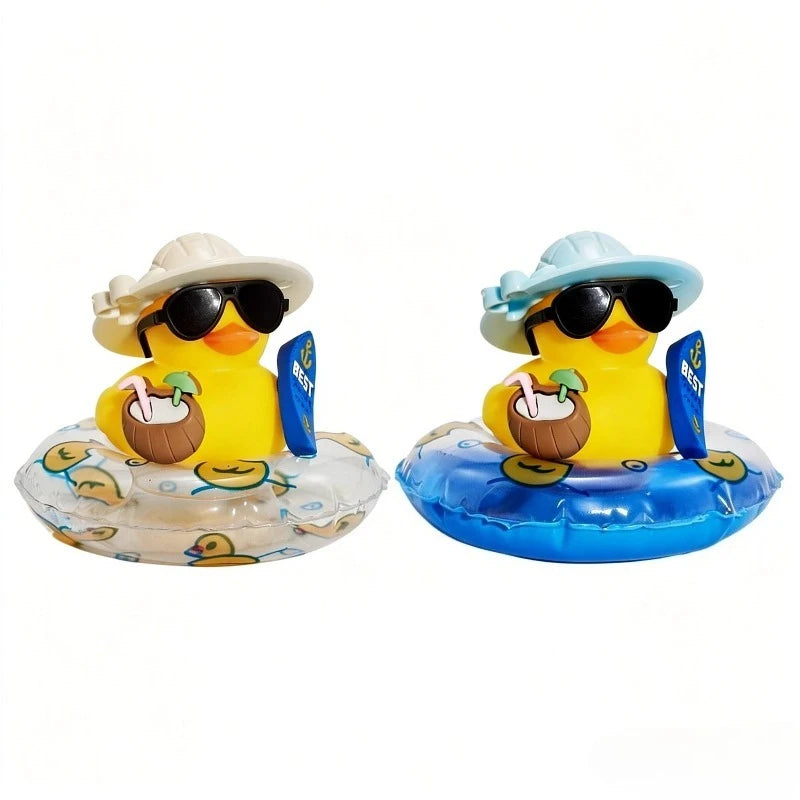 New! Car Dashboard Ornaments Summer Little Yellow Duck Coconut Skateboard Hat Rubber Squeeze Duck Cute Car Decoration